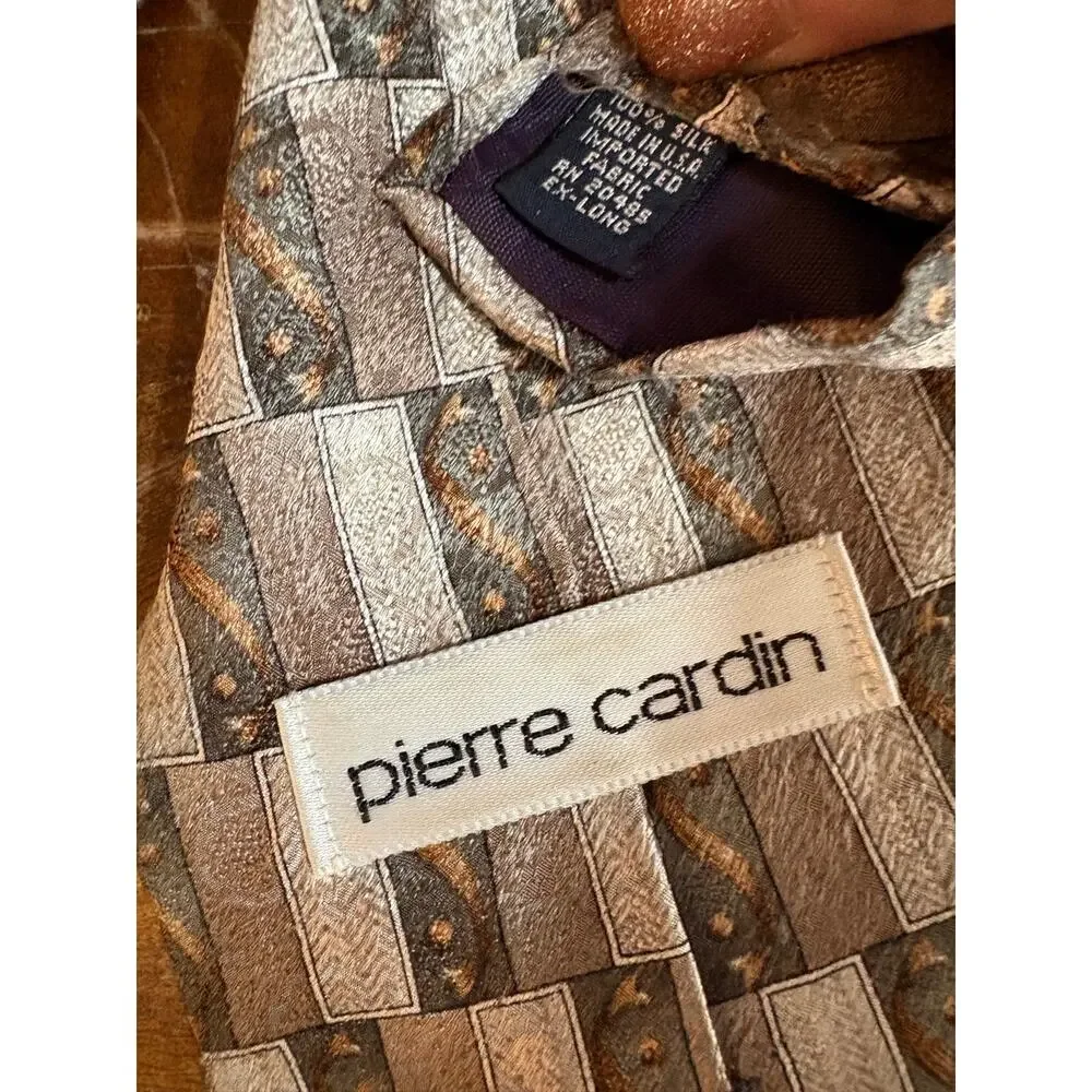 Pierre Cardin 100% Silk Men’s Tie Gray Taupe Geometric Abstract Necktie long 62”